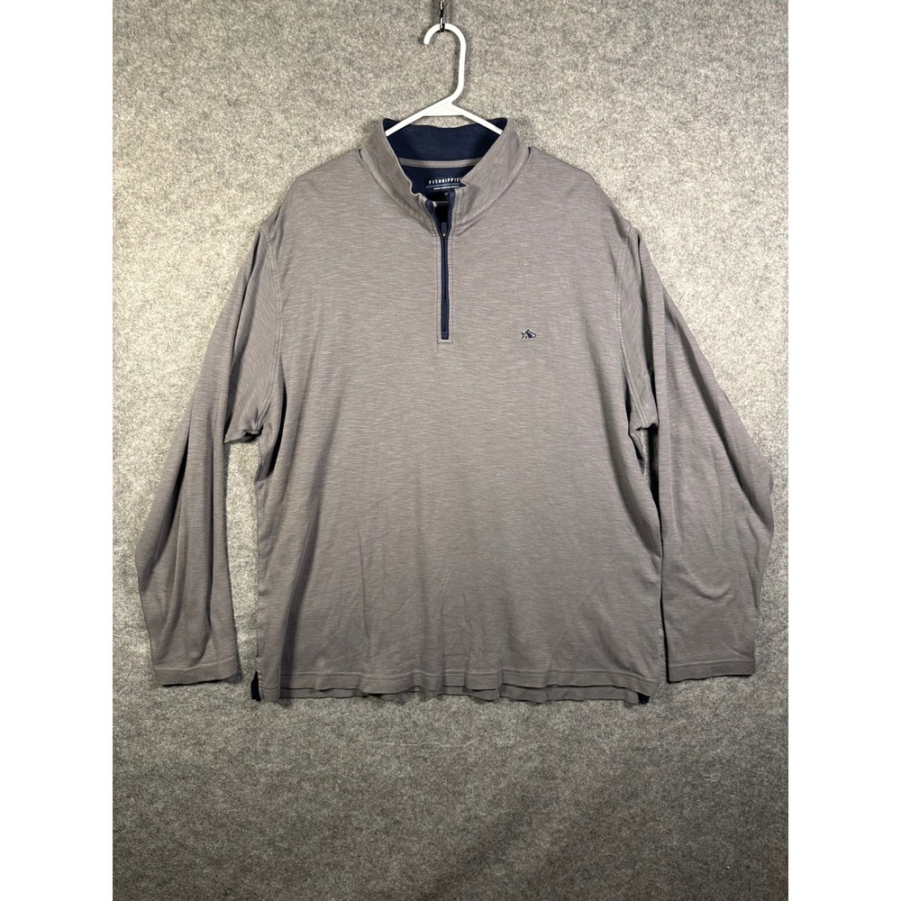 Fish Hippie Mens 3XL Gray Cotton Modal Quarter Zip‎ Pullover Sweater Slub Knit